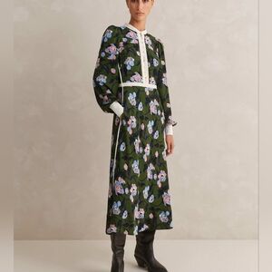 ME+EM Rose Print Panelled Midi Dress